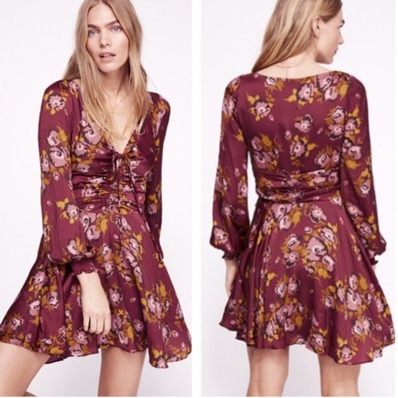 Free People Dresses & Skirts - NWT Free People Com Light Floral Satin Long Sleeve Polka Dot Mini Dress …